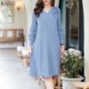 Women Casual V-Neck Loose 3/4 Sleeve 3D Flowers Splice Dress