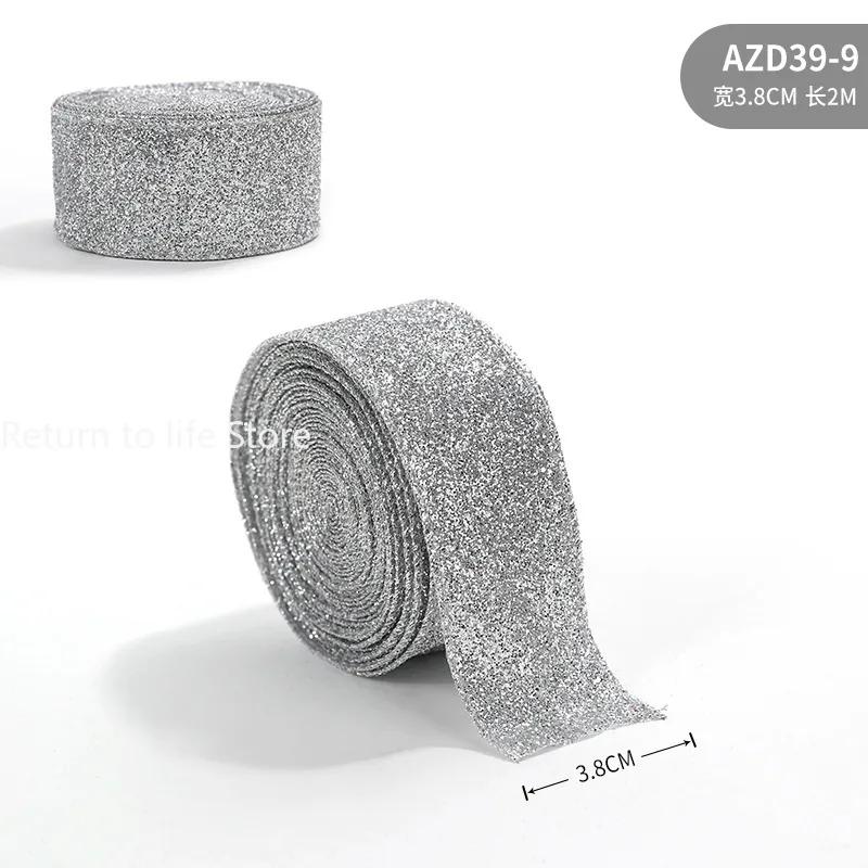 

2025 Christmas Ribbon Golden Silver Champagne Polyester Gliter Ribbon DIY Xmas Tree Bow Gifts Packing Navidad Home Decoration 2m as picture