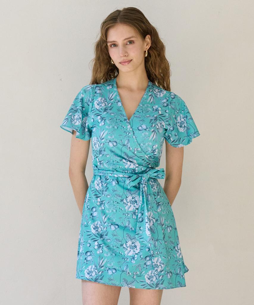 Bonide [Set] Cover-Up Wrap Swimsuit Set Flower Berry Mint