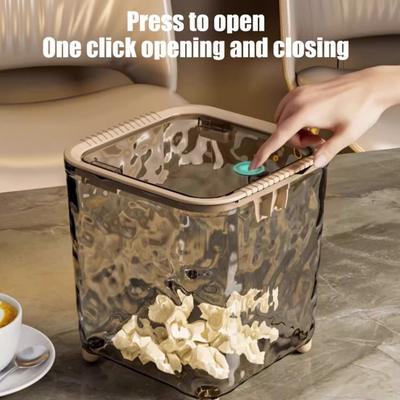 Pattumiera da scrivania Trasparente a Onde d'Acqua con Coperchio a Pressione Pattumiera per Ufficio per Casa Camera da Letto Cucina Tavolo