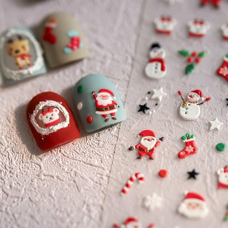 Festive 3D Christmas Nail Art Stickers: Cute Santa, Tree & Snow Designs