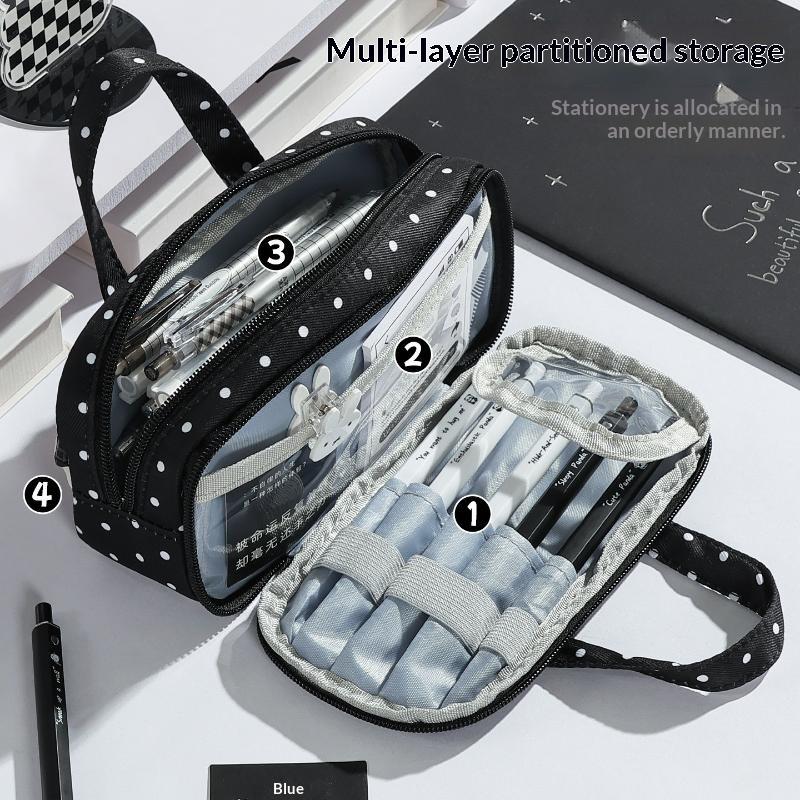 Plaid Polka Dot Lace Pencil Case Large Capacity Multi Compartment Clear Itabag Handheld Pen Bag