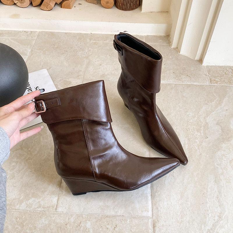 Fashion Fashion Pointed Toe Women Ankle Boots With Wedges Shoes Slip On Footwear Ladies Short Modern Boots Female Wedges Shoes