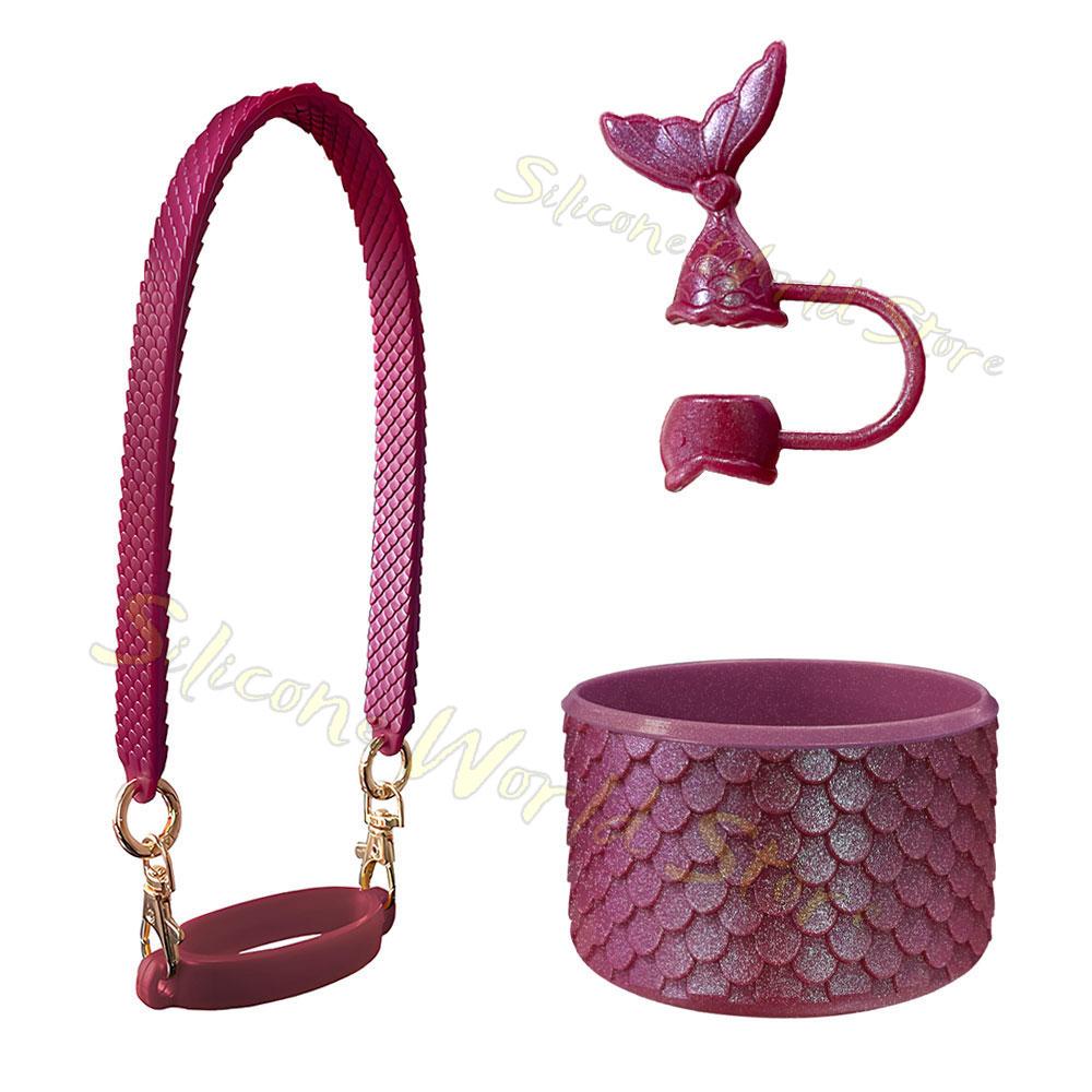 SW 3PCS Cup Accessories Set for Stanley Silicone Straw Cover Cap Cup Boot Sleeve Cups Hanging Rope Water Bottle Handle Strap