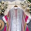 Chic Ethnic Style Color Collision Shawl Sweater Jacket Women Patchwork Soft Warm Hairball Cape Cloak  Knitted Cardigan