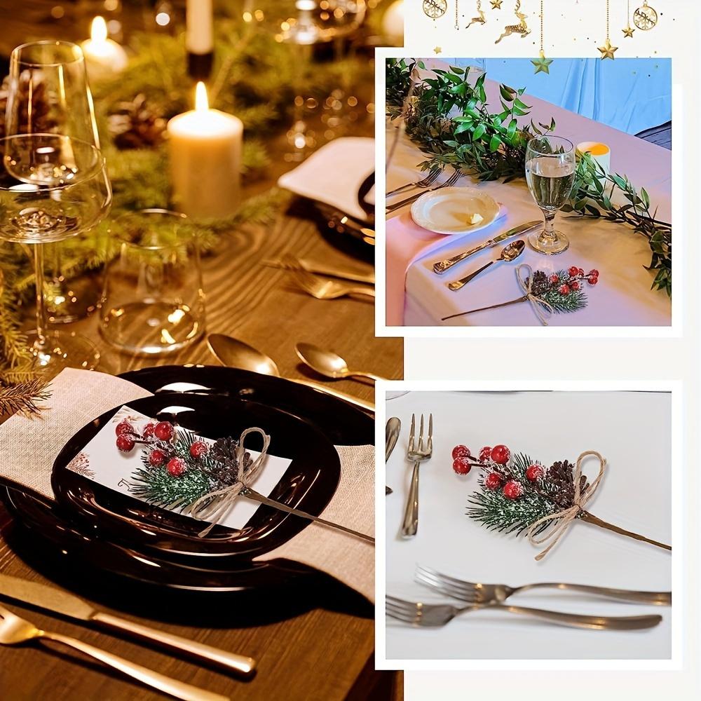 10pcs Festive Christmas Pick Bouquet - Artificial Pinecones and Berries with Rustic Twine, Plastic Floral Picks for Winter Wonderland Ambiance