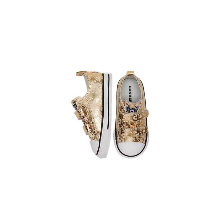 Converse All Star 2V Canvas Star Print Low Top Walker Shoes Baby sneaker Gold 772477C