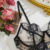 3-Piece Thin Sexy Bra Panty Garter Belt Set-Sultry Floral Pattern BDSM Bondage Lingerie with Sheer Mesh Lace Thin Sexy Lingerie