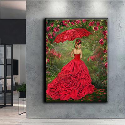 5D Diy Diamond Painting Woman In Red with Umbrella Cross Stitch Set Full Diamond Embroidery Mosaic Art Picture of Rhinestones Decor Gift