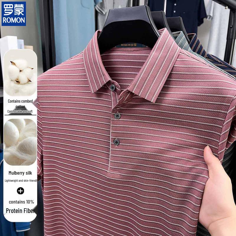 ROMON Men's 10% Silk Blend Business Polo Shirt