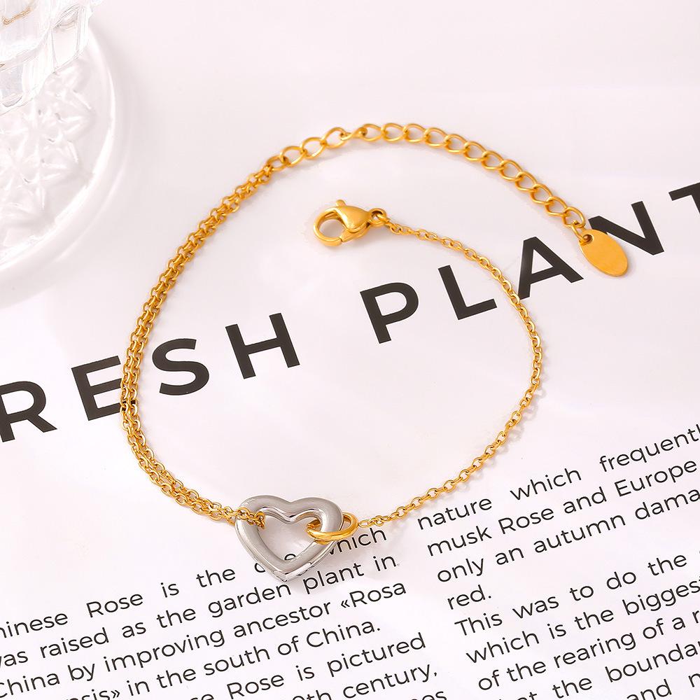 French Marka Hollow Heart Bracelet and Necklace Set for Women, 18K Gold-Plated Stainless Steel, Cross-Border Ins Style Jewelry.