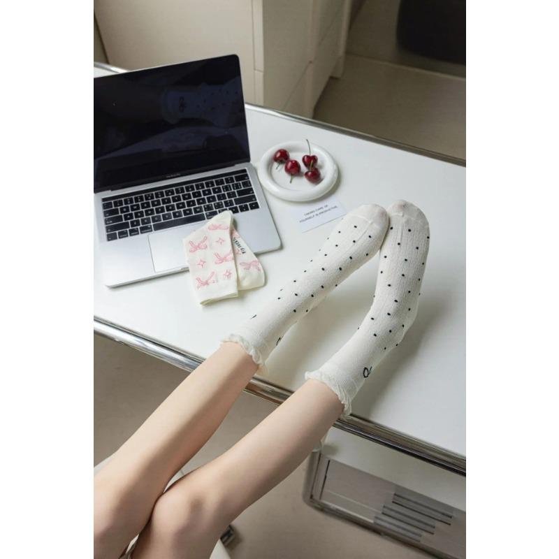 Spring Autumn Sweet Cotton Lolita Ballet Style Ultrathin Breathable Socks for Women Lace Bow Piles of Socks