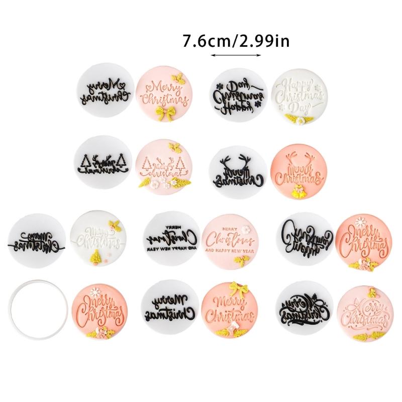 Creative Christmas Cookie Stamp with English Blessing Food Grade Fondant Mold Biscuit Maker for Festival Baking Needs