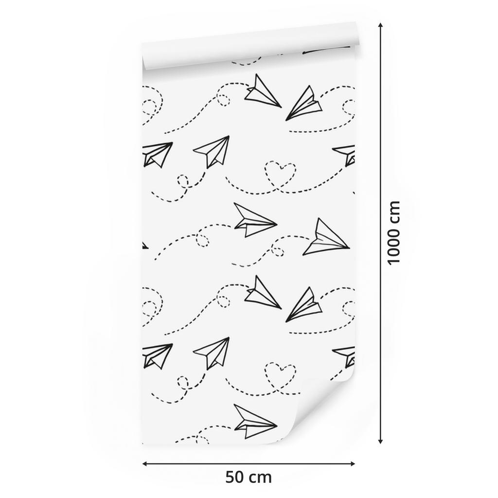 Paper airplanes with hearts wallpaper for living room and bedroom 50x1000