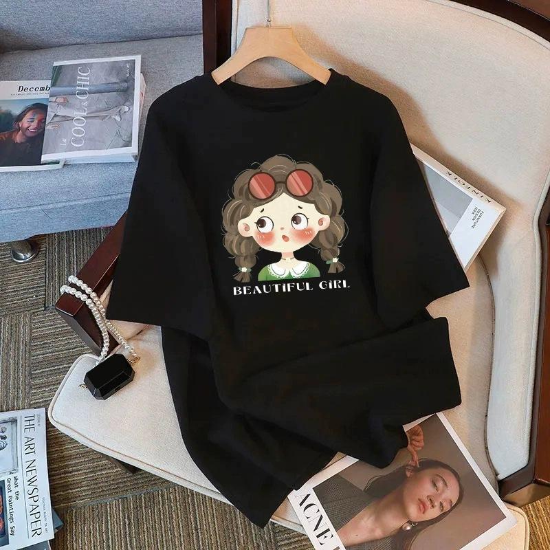 Tricou cu mânecă scurtă din bumbac pur, alb, pentru femei, de vară, nou, de dimensiuni mari, design lejer, imprimat, subțire, cu mânecă jumătate