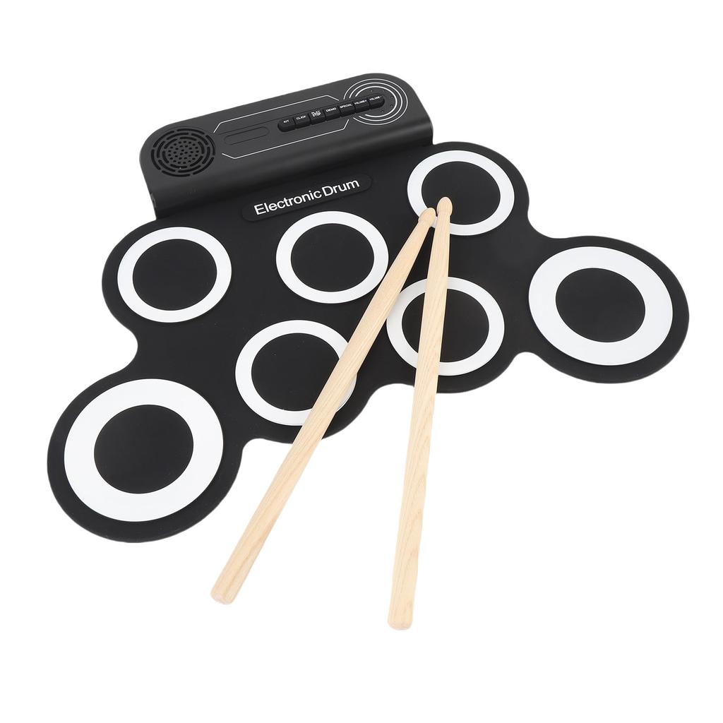 Electronic Drum Practice Pad Built in Sound Effects Silicone Roll Up Drum with Wooden Drumsticks