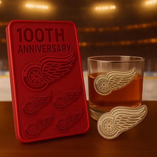 Red Wings 100. výročí Silikonová forma na led Opakovaně použitelná Výrobník ledových kostek na whisky pro DIY nápoje Zmrzlina