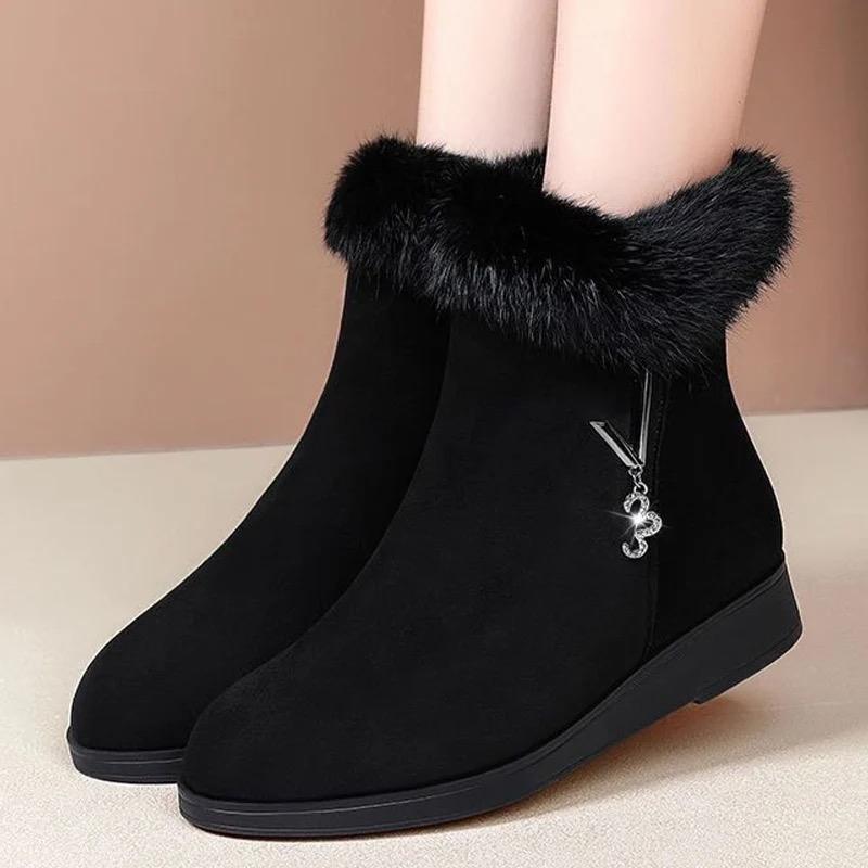 Womens Boots Plush Warm Fluffy Snow Boot Fashion Zipper Ankle Boots 2025New Winter Boota for Women Anti-slip Platform Boot