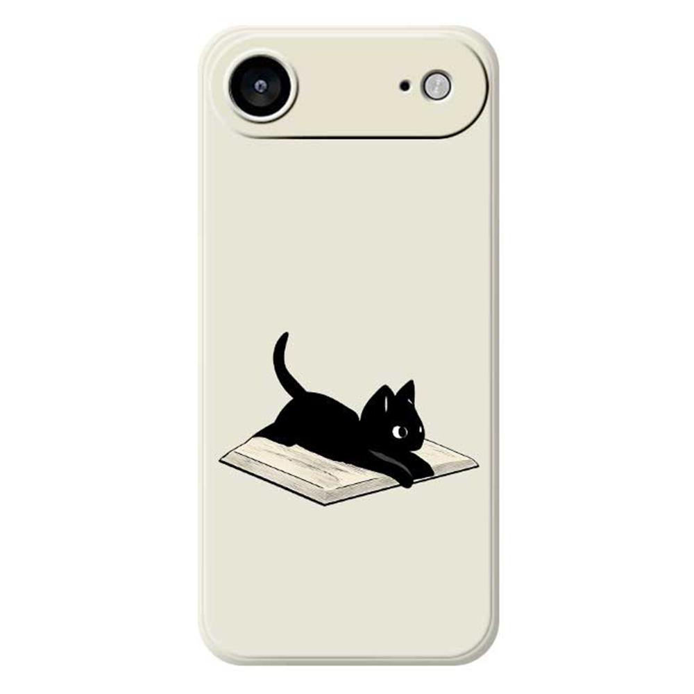 

For iPhone 17 Air Case Book and Cat Pattern Printing Straight Edge TPU Phone Back Cover Beige