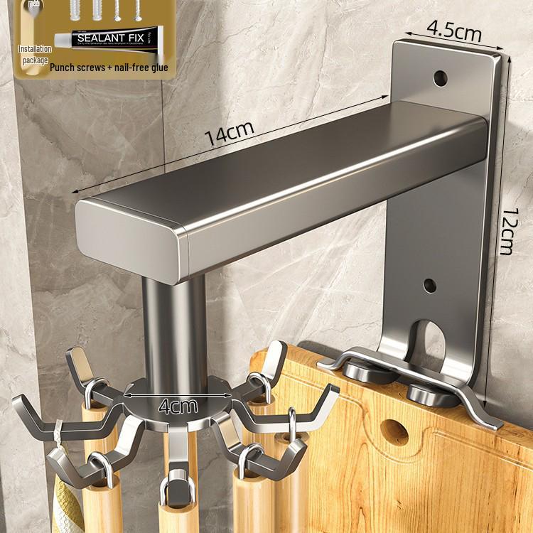 Wall-Mounted Rotating Hook & Storage Rack for Kitchen Utensils - Punch-Free Installation