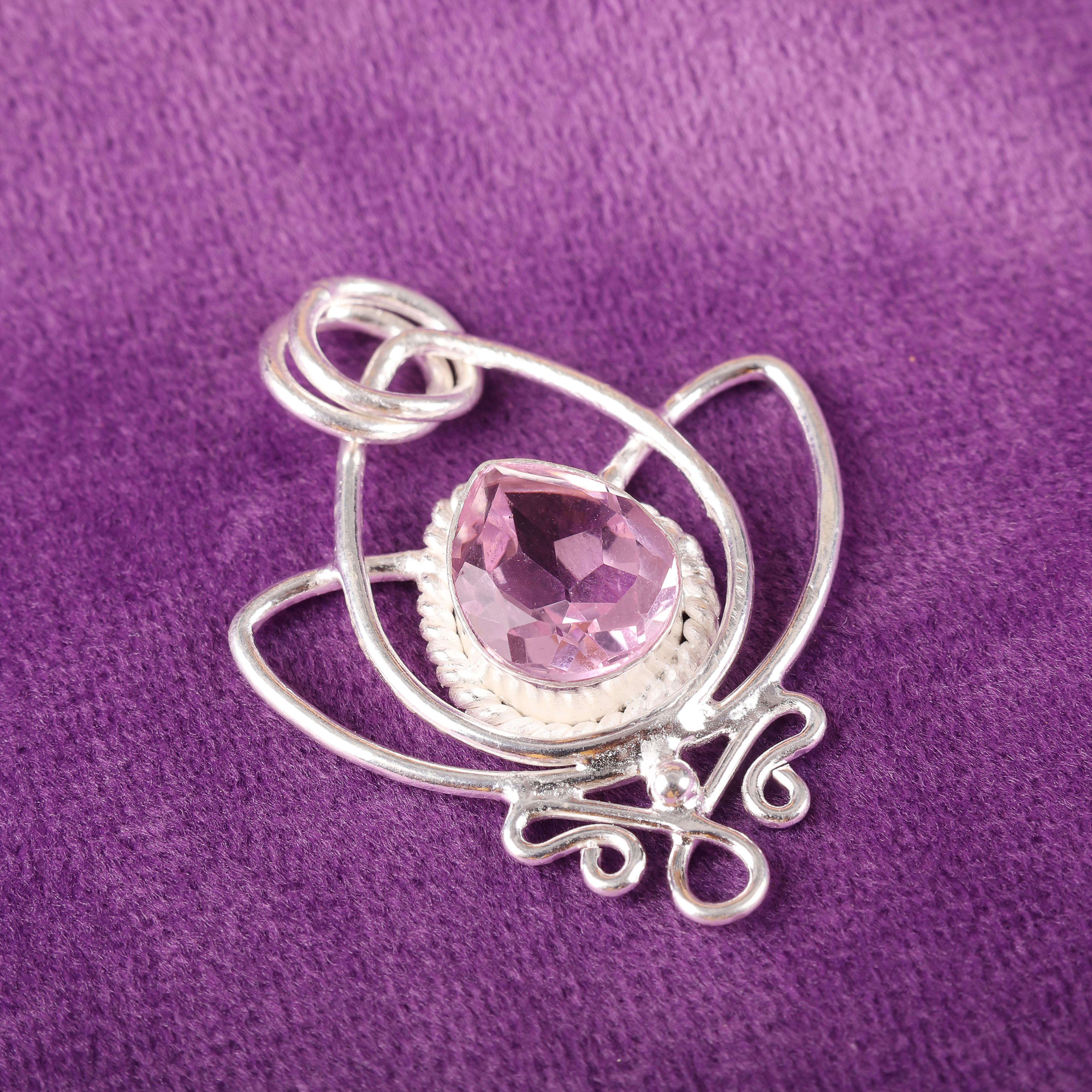 

Подвеска из морганита, драгоценный камень ручной работы, серебряный кулон 925 пробы, старинные ювелирные изделия, для подарка на помолвку 1.44 Inches розовый