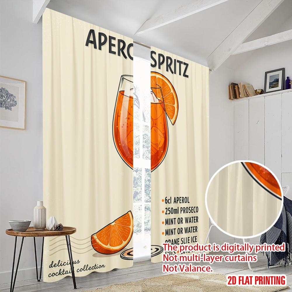 2pcs 2D Flat Printing Curtain Aperol Spritz Cocktail_a 100% Polyester Without Electricity Birthday Party Use for Holiday Decor