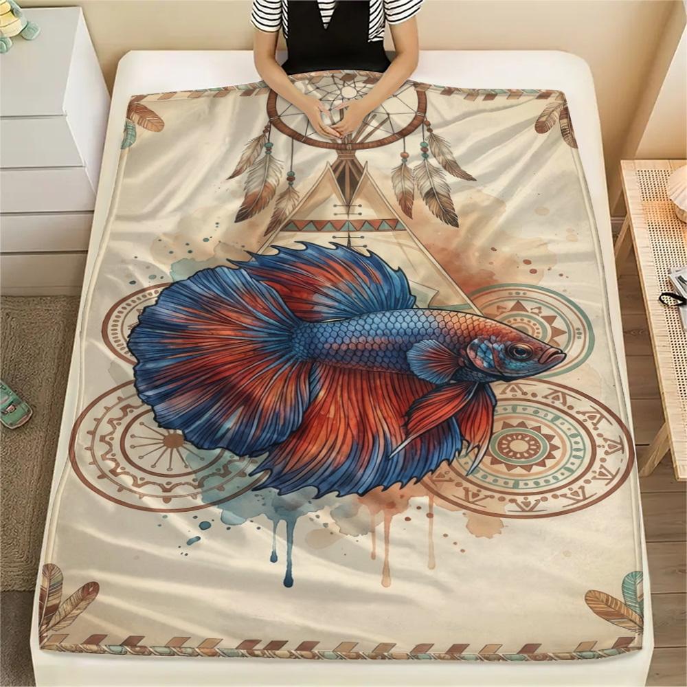 1PC Bohemian Watercolor Animals Print FlAannel Blanket, High Quality Comfortable for All Seasons, Home Decor, Warmth and Comfort
