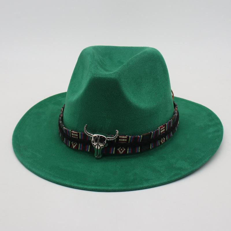 Wind Western Cowboy Hat Horn Woolen Jazz Top Hat Men And Women'S Ethnic Style Felt Hat Big Eaves Hat