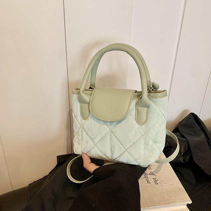 Женская модная сумка-ведро в корейском стиле - сумка-мессенджер с ромбовидной текстурой, осень 2025 г. зелёный