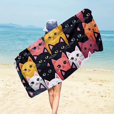 Oversized Cat Print Beach Towel - Soft Microfiber Summer Towel for Pool, Beach & Bath, Quick-Dry & Lightweight