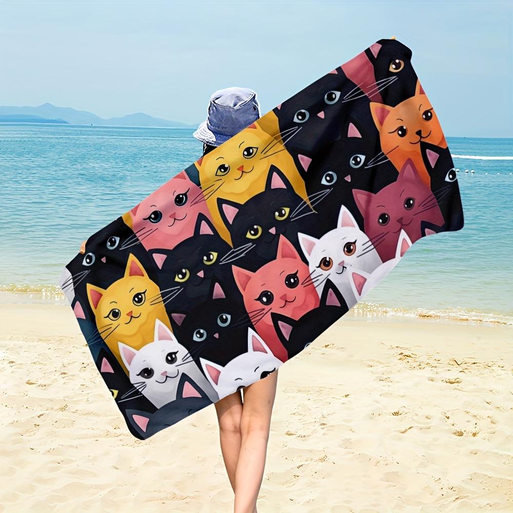 1Pc, Beach Towel, Cats Print Large Bath Towel, Oversized Soft Microfiber Beach Towel for Summer Beach Party