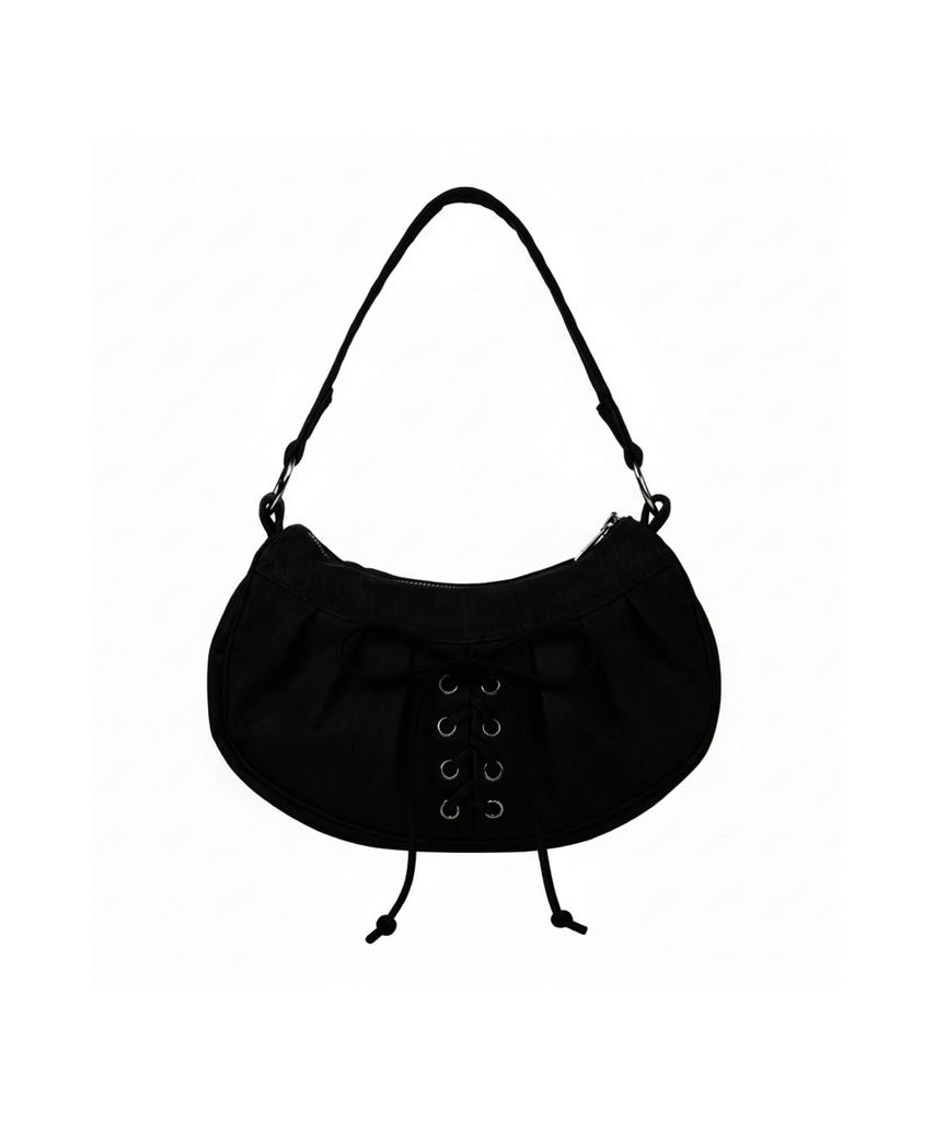 Uuuup Eyelet Lace-Up Shoulder Bag - Black