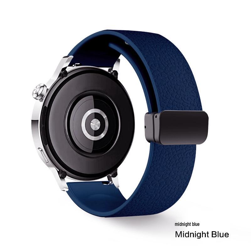 Magnetic Silicone Folding Buckle Watch Strap for Huawei GT5, Samsung 22/18mm with Lychee Pattern.