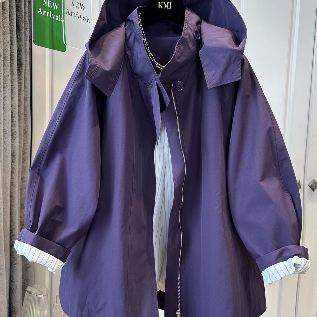 Cotton Trench Coat For Women Casual And Versatile Loose And Slimming Autumn Simple Hooded Long Jacket For Women Windbreaker