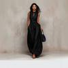European and American style 2026 new dark blue striped sleeveless waist wide-leg jumpsuit women's long temperament fashionable cross-border women