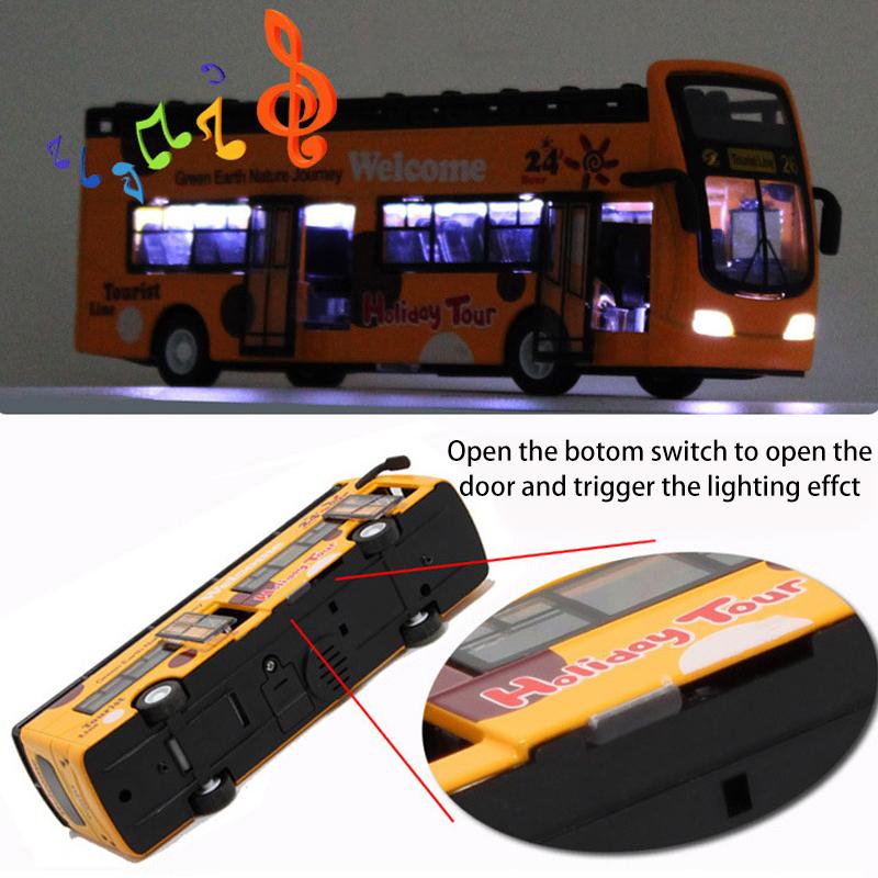 1/32 skala Buss Leksak Sightseeing Dubbeldäckare Stadsbuss Öppen Toppmodell Formgjuten metall Bilar Leksak Formgjutna Dra tillbaka Fordon Minimodell Ljus och musik