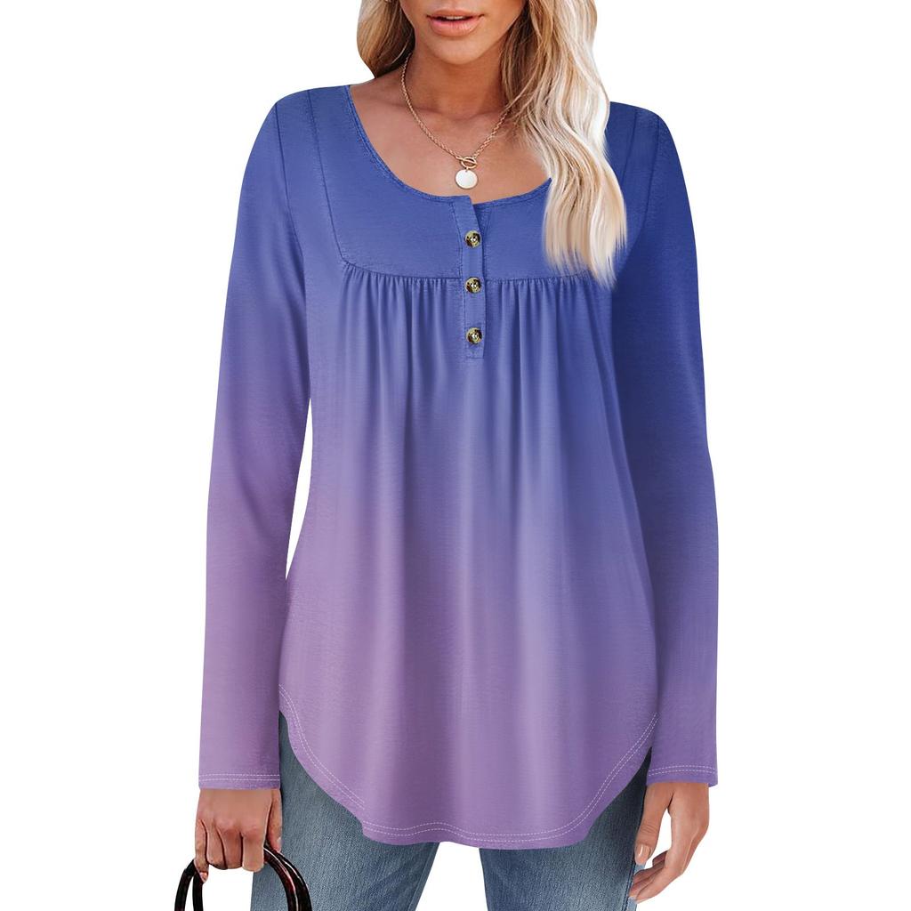 Γυναικεία Μπλούζα Τούνικ Μακρυμάνικη Φαρδιά Μπλούζα Καθημερινή Oversized Μπλούζα Πλισέ Τούνικ Κουμπωτή Καθημερινή Γυναικεία Μπλούζα με Μοτίβο