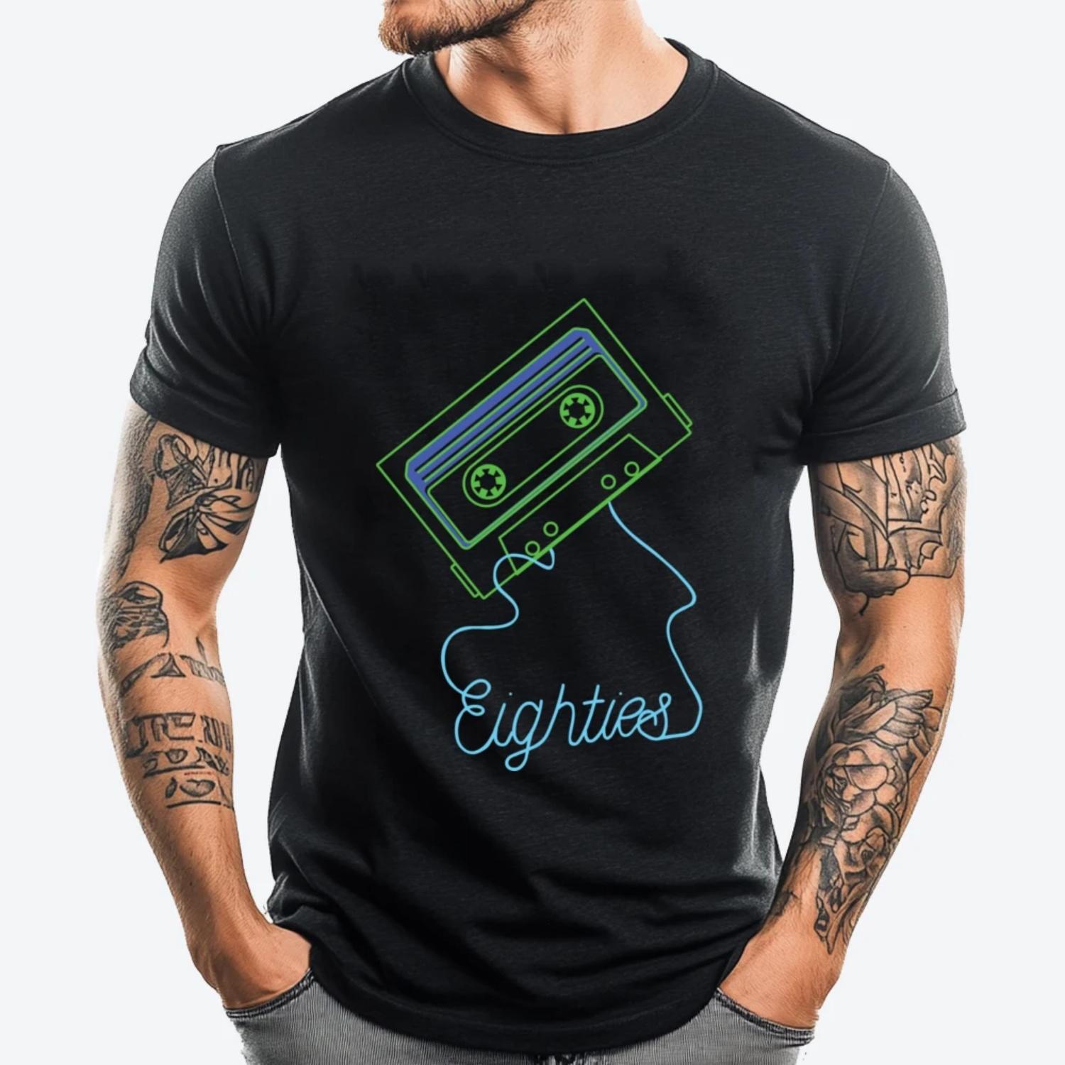 

Oldschool Cassette Tape 80s 90s Cassette Tape Cute Oversized T Shirt T-Shirt T Shirt for Men Character S чёрный