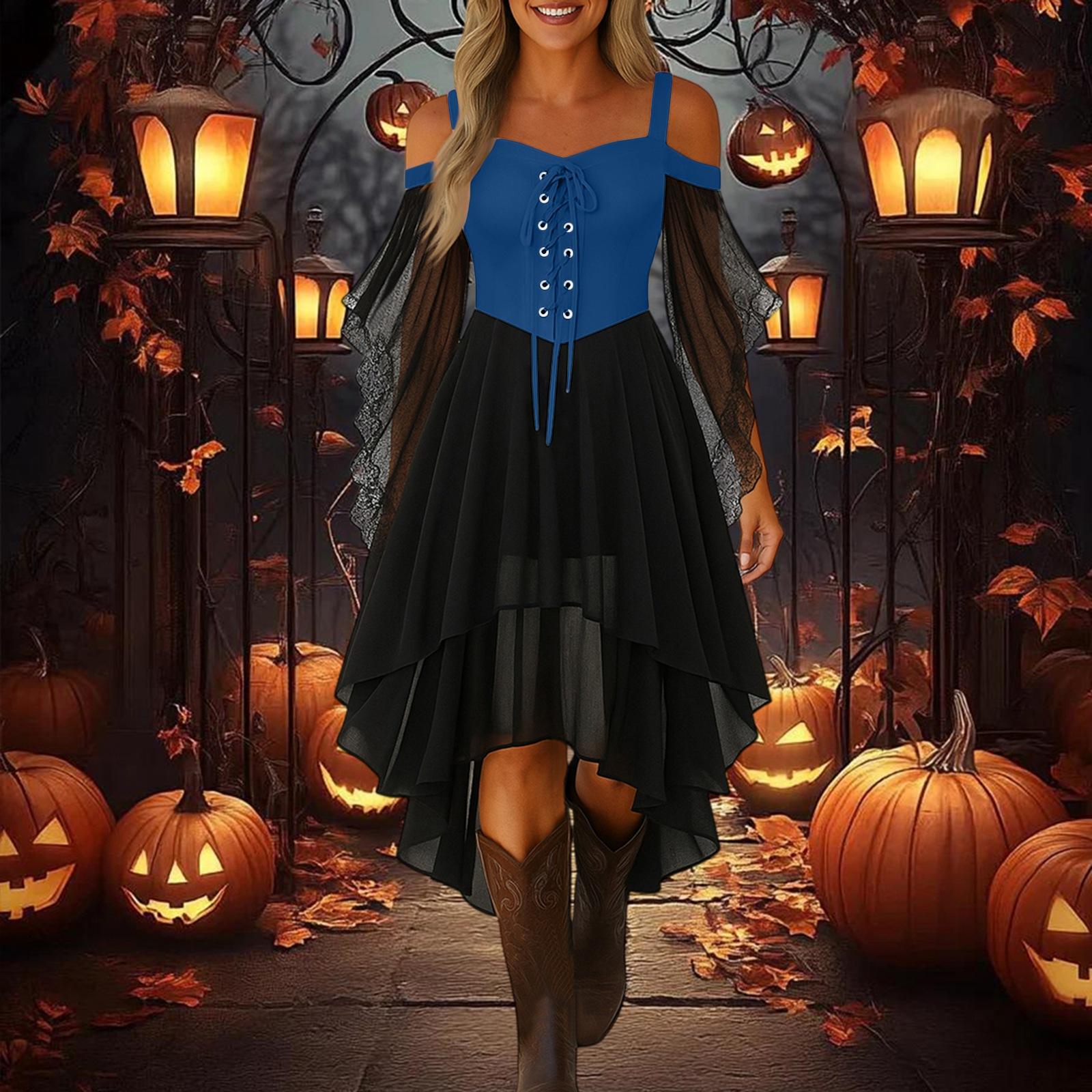 

Женское повседневное платье больших размеров с открытыми плечами, однотонное шифоновое платье с рукавами-бабочками в готическом стиле M синий