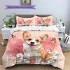Pink Corgi Pattern Bedding Home Decoration Birthday Gift (1 * duvet cover + 2 * pillowcase, without core)