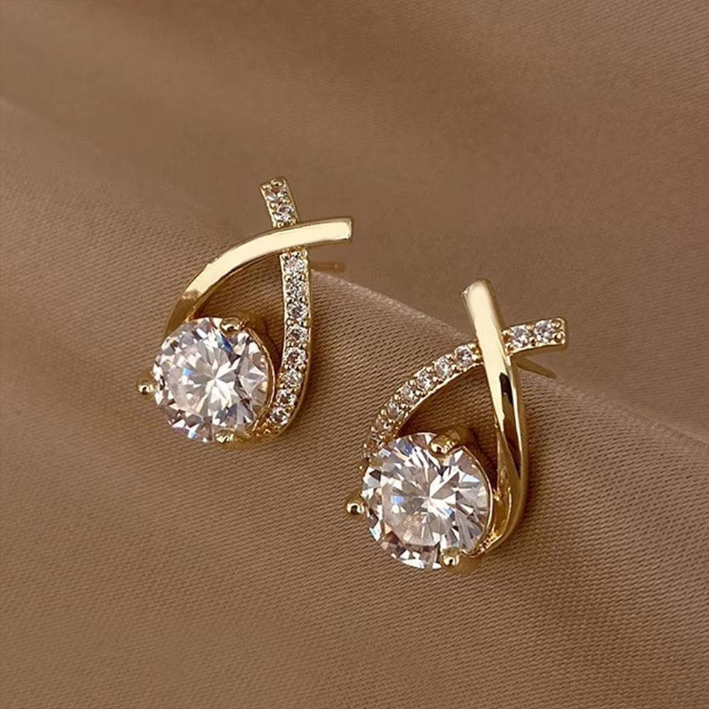 Shiny Micro-inlaid Rhinestone Earrings for Women Zircon Earrings Geometric Cross Stud Earring Daily Life Earwear  Gift