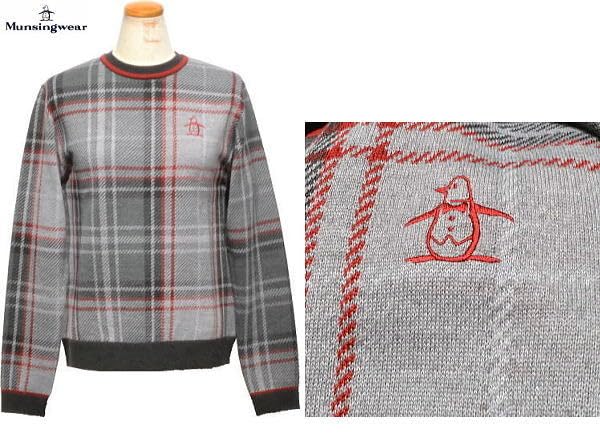 Crew Neck Sweater Kinloch Anderson Tartan Check Stylish Golf MGWWJL03 GYRD [Munsingwear] Women's (Gray Red)