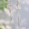 French Retro Premium Shell Flower Fringed Long Clip On Earrings Women's 2025 New Temperament Ear Clips Without Ear Piercings