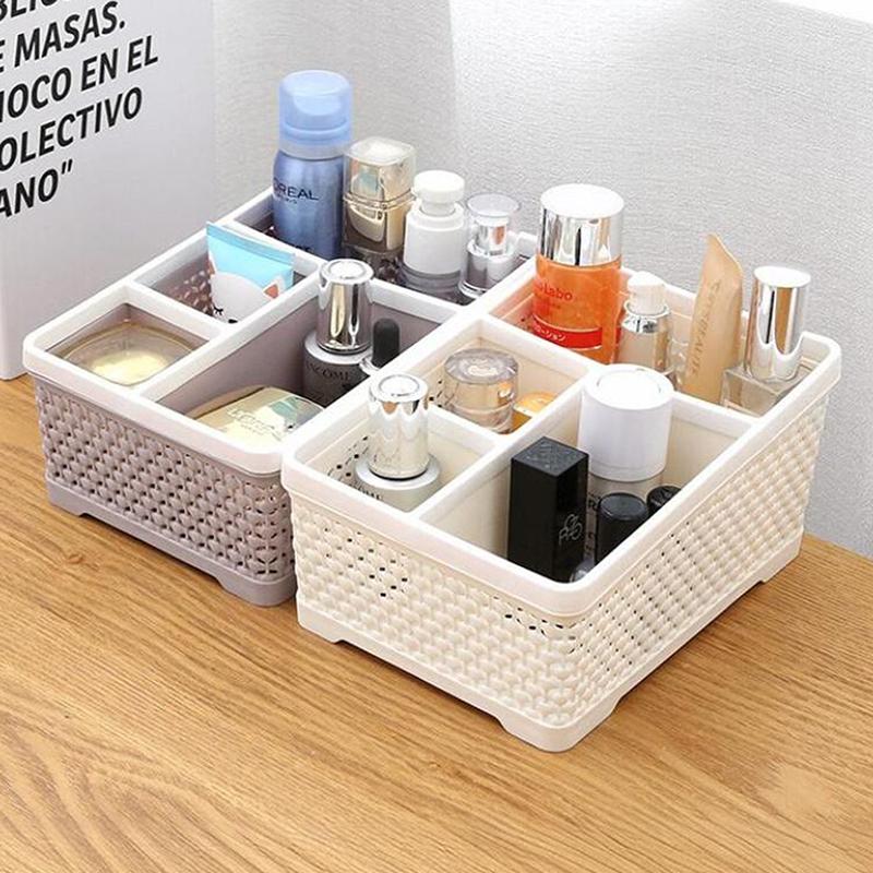 Morandi Style Plastic Desktop Organizer With 4 Compartments - A Roomy Hollow Storage Box For Cosmetics, Office Items