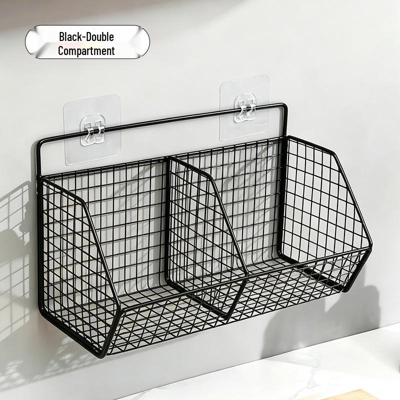 Wall-Mounted No-Punch Storage Rack for Bathroom, Kitchen, and Shower.