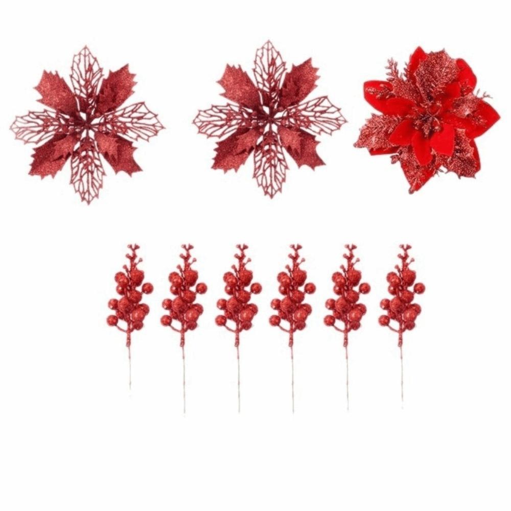 A Set Three Floors Artificial Flowers Sequins Glitter Berry Bouquet Multiple Colors Available Sparkling