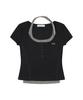 ORDINARY HOLIDAY Halter Layered Short Sleeve Set [Black]