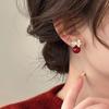 S925 Silver Butterfly Stud Earrings with Wine Red Pearl & Diamond Inlay - Retro Fashion High-End Ear Jewelry