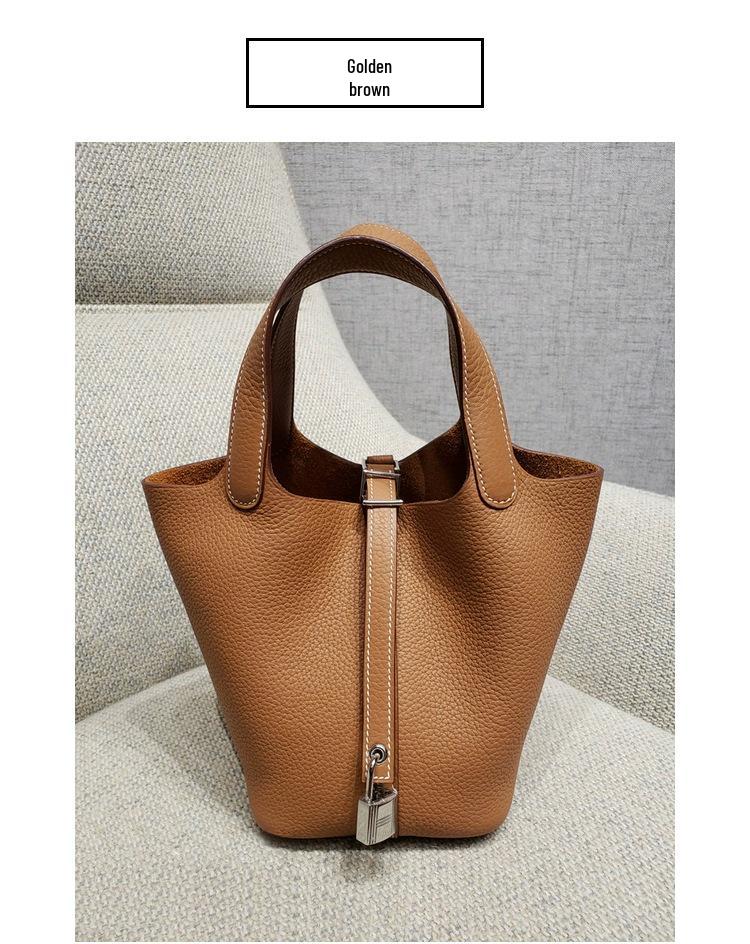 2025 Minimalist Veggie Basket Bag: Lychee Grain Cowhide, Fashionable & Spacious Handbag