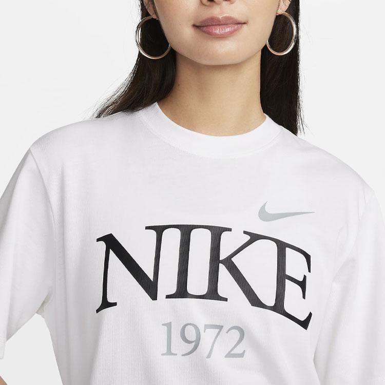 Nike Letter Breathable Number Logo Print Loose Round Neck Short Sleeve Drop Shoulder T-Shirt Women T-Shirt White FQ6601-100